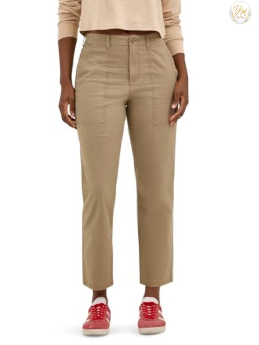 Women's Utility Crop Pants Mid-Rise Cotton Spandex Stretch Straight Leg 26"